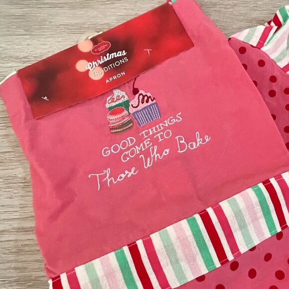 New Apron Good Things Come To Those Who Bake Pink Red Holiday Christmas NWT - Picture 3 of 9